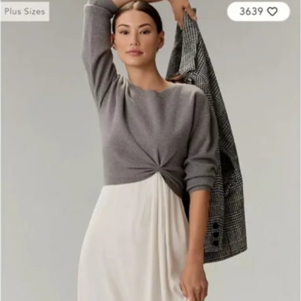 Anthropologie Gray and Cream Knotted Dress